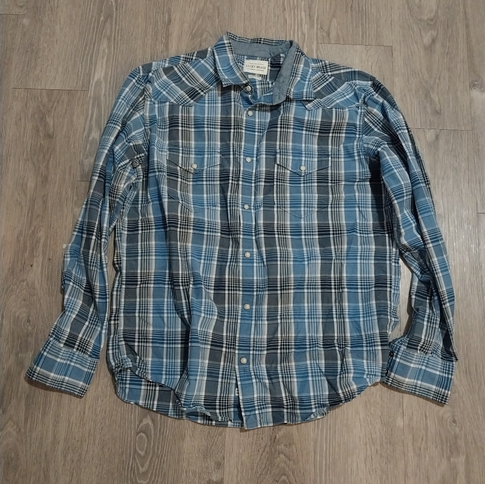 Lucky Brand Mens Pearl Snap Long Sleeve Shirt Large